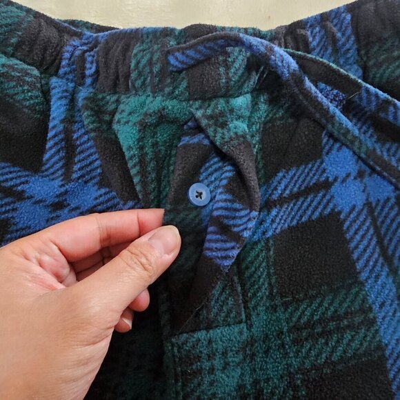 Men's Fleece Plaid Pajama Bottoms | Size M | Blue, Black, Green - Picture 8 of 16